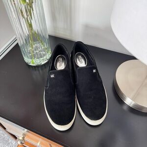 Michael Kors Black Suede Slip-On Sneakers with White Soles